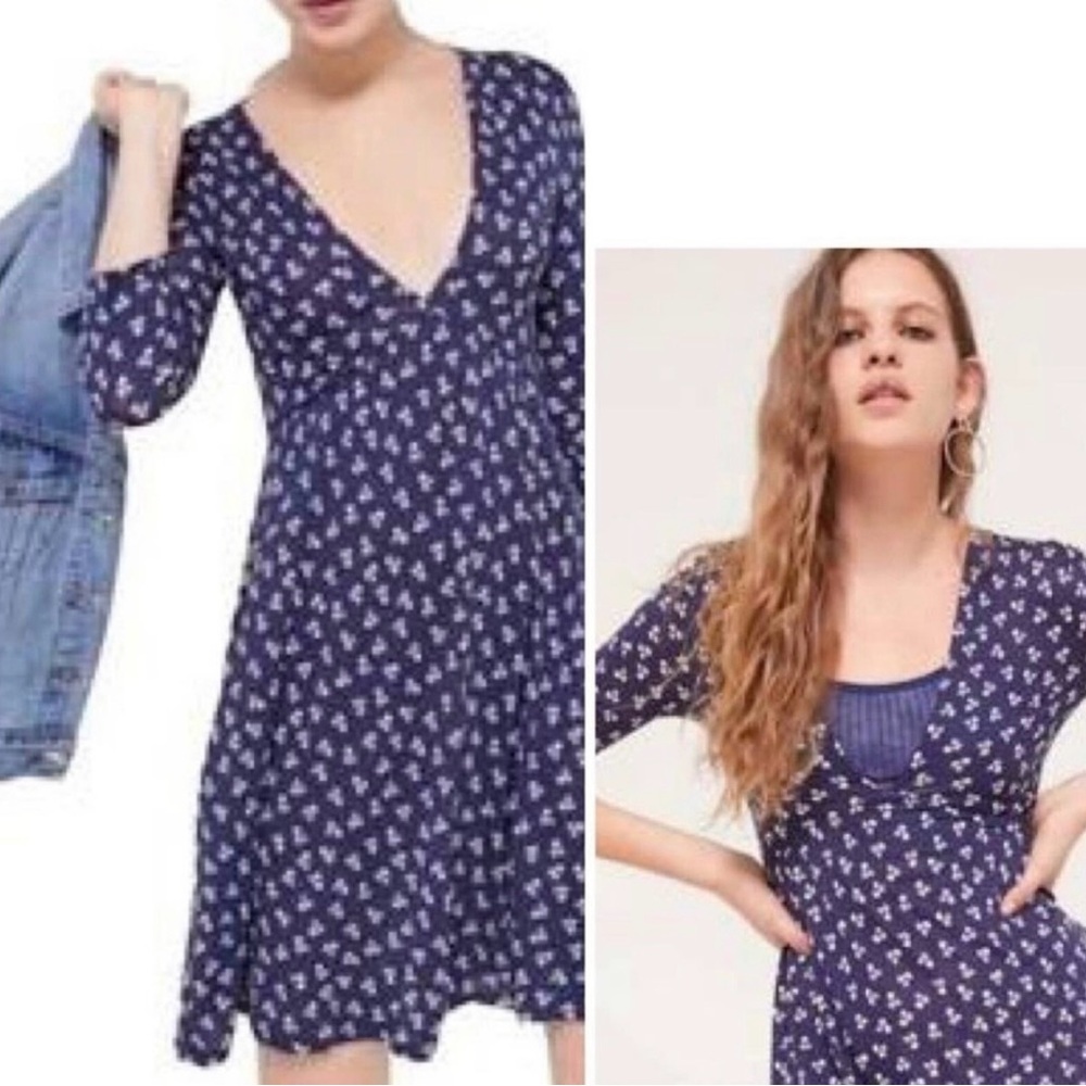 NWT urban outfitters navy long sleeve plunge dress - small